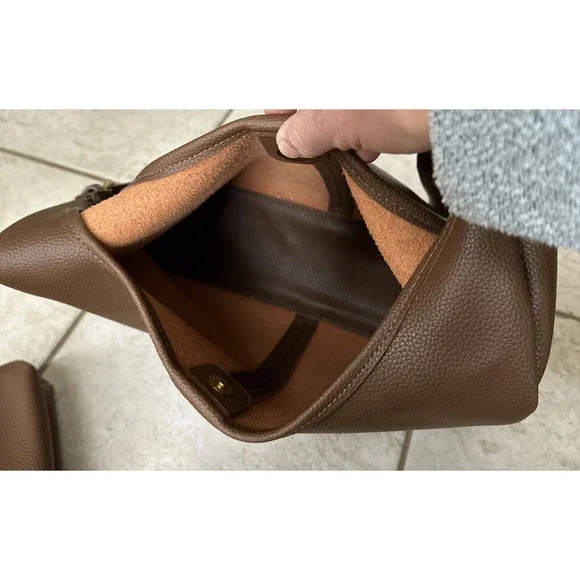 Women's Brown Tote Purse Handbag Faux Leather w/ Makeup Cosmetics Bag - Picture 12 of 16